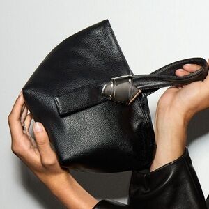 Black Leather Mini Bag with Silver Buckle NWT